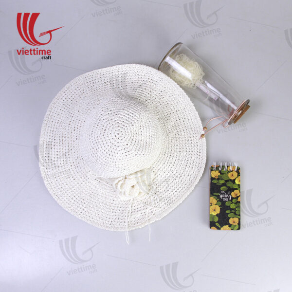 White Woven Recycled Paper Hats With Flower