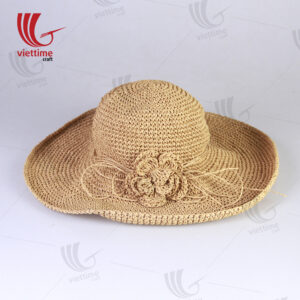 Brown Woven Recycled Paper Hats With Flower