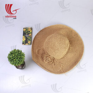 Brown Woven Recycled Paper Hats With Flower