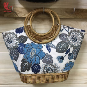 Vintage Floral Tote Bags With Rattan Handle
