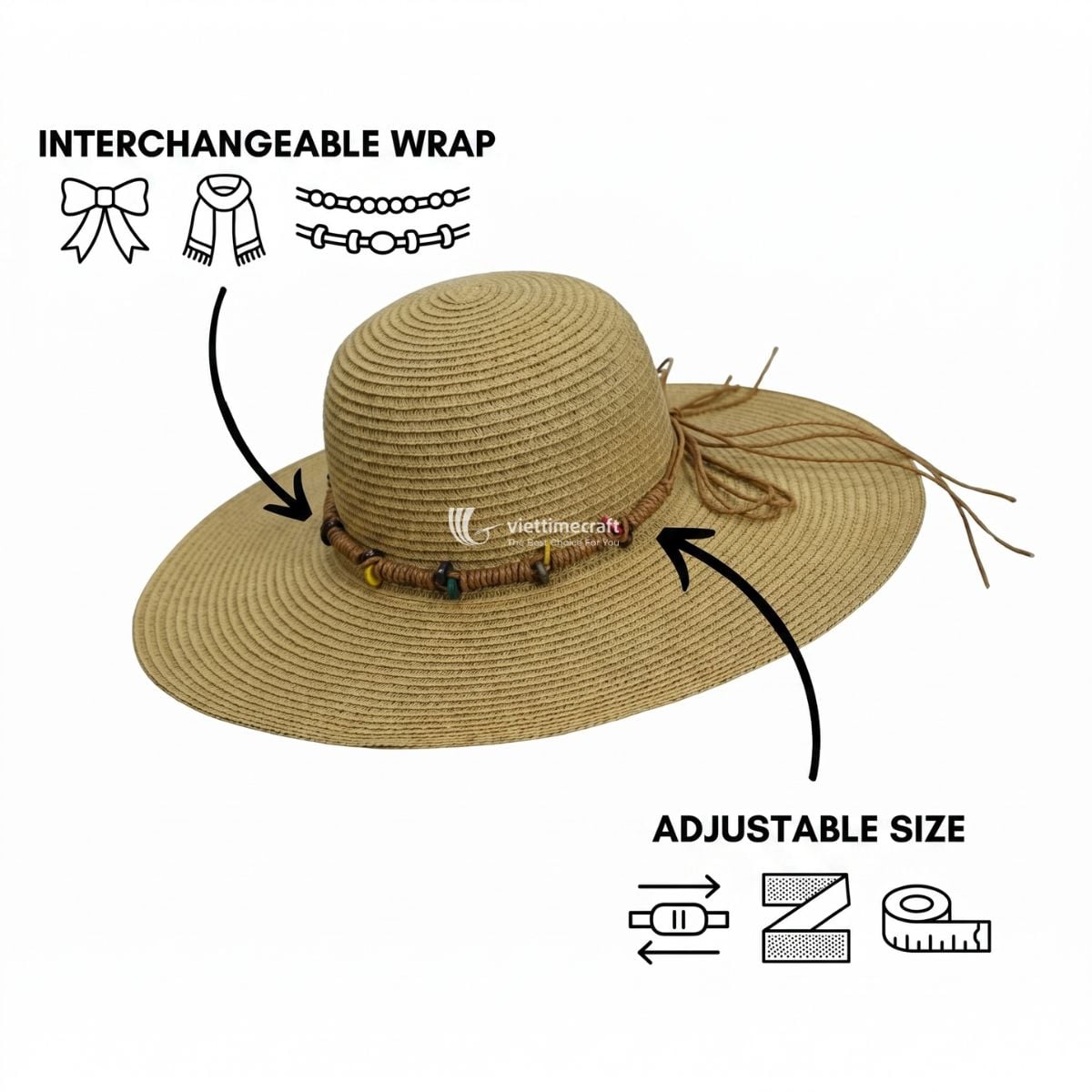 Beachwear Straw Hat for Men and Women I Viettimecraft