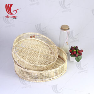 Handcrafted Round Woven Bamboo Tray Set Of 2