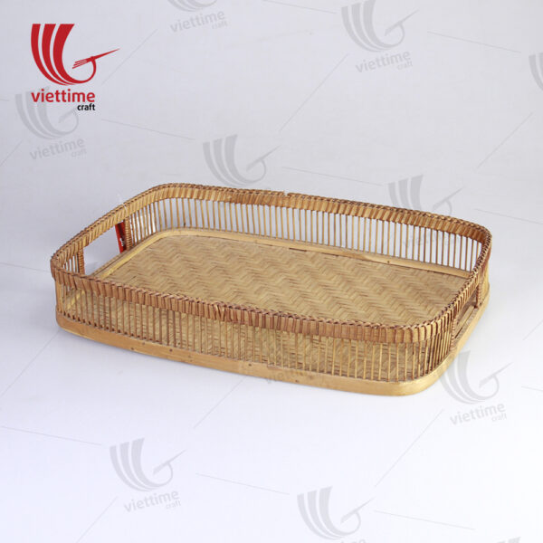 Handcrafted Brown Rectangle Bamboo Tray