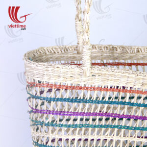 Colorful Border Rectangle Seagrass Net Straw Bag