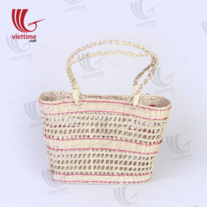 Red Border Rectangle Seagrass Net Straw Bag