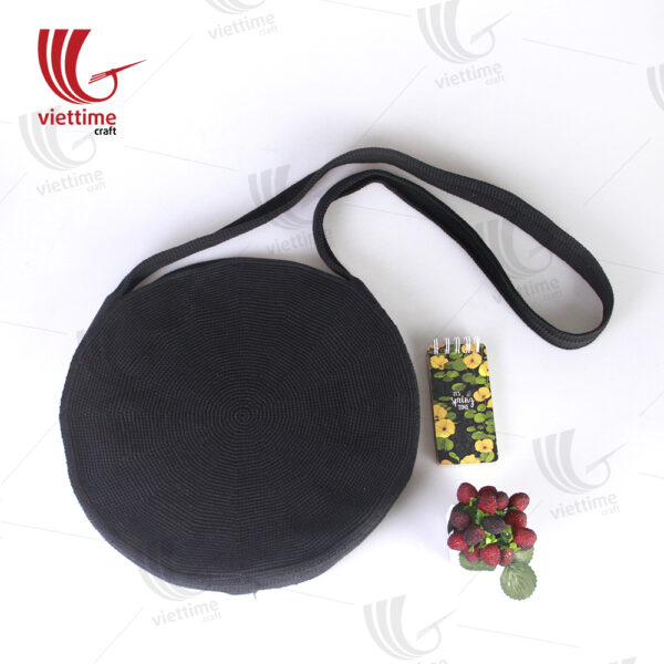 Round Black Woollen Knitted Shoulder Bag