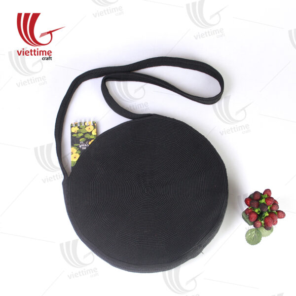 Round Black Woollen Knitted Shoulder Bag
