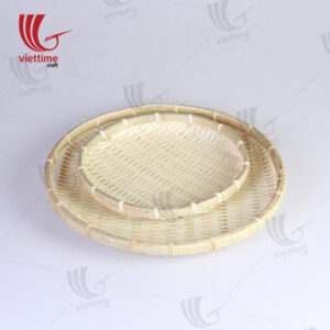 Natural Round Serving Bamboo Tray Set Of 2