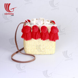 Water Hyacinth Cross Body Bag With 8 Pompoms