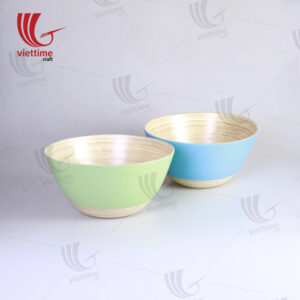 Green Lacquered Bamboo Bowl Set Of 2