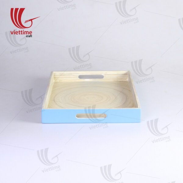 Blue Lacquered Spun Bamboo Tray With Handle
