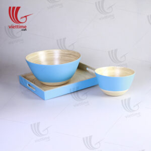 Blue Lacquered Bamboo Bowl Set Of 2