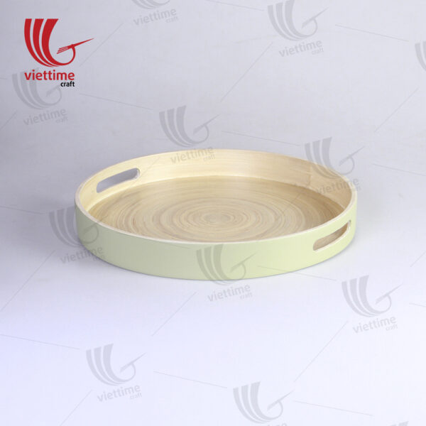 Green Lacquered Spun Bamboo Tray With Handle