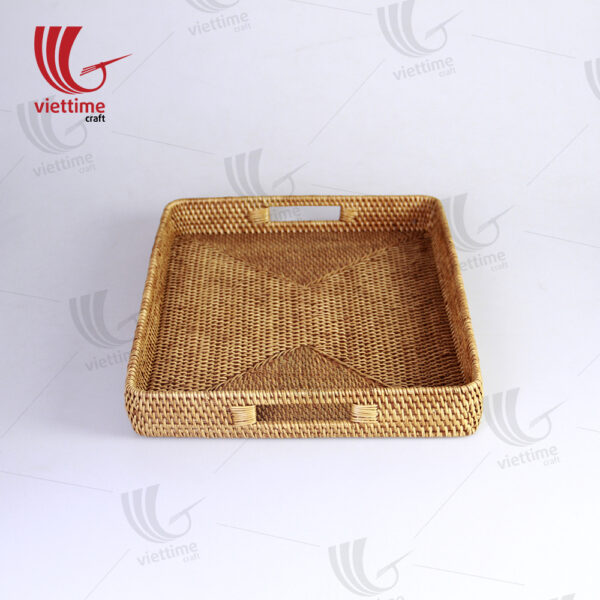 Brown Rectangular Rattan Tray With Handle