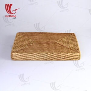 Brown Rectangular Rattan Tray With Handle