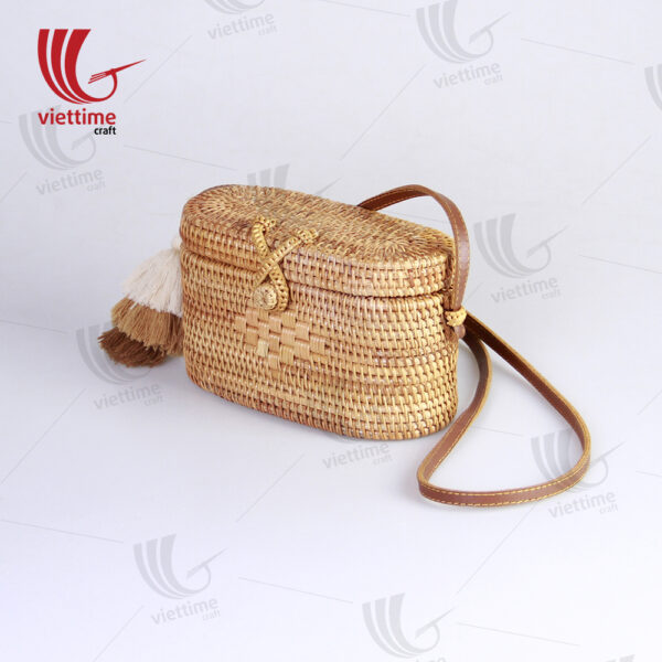 Rattan Shoulder Box Bag With Soft Tassel