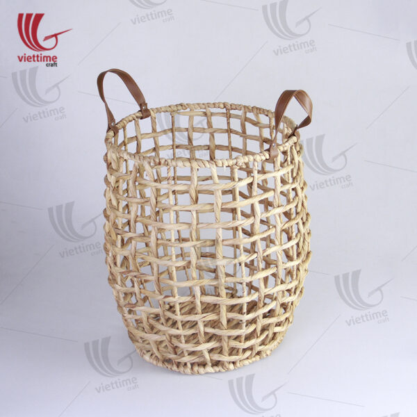 Water Hyacinth Laundry Basket With Leather Handle