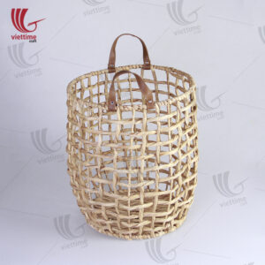 Water Hyacinth Laundry Basket With Leather Handle