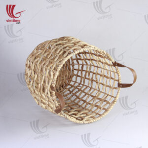 Water Hyacinth Laundry Basket With Leather Handle