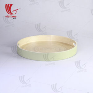 Green Lacquered Spun Bamboo Tray With Handle