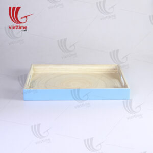 Blue Lacquered Spun Bamboo Tray With Handle