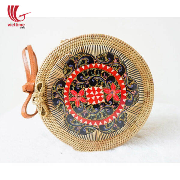 Circle Sling Bags Rattan With Wooden Carved