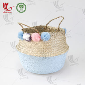 Blue Seagrass Belly Basket With Pompom