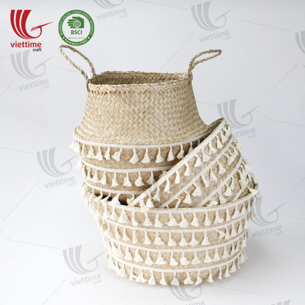 Small Tassel Seagrass Belly Basket Wholesale