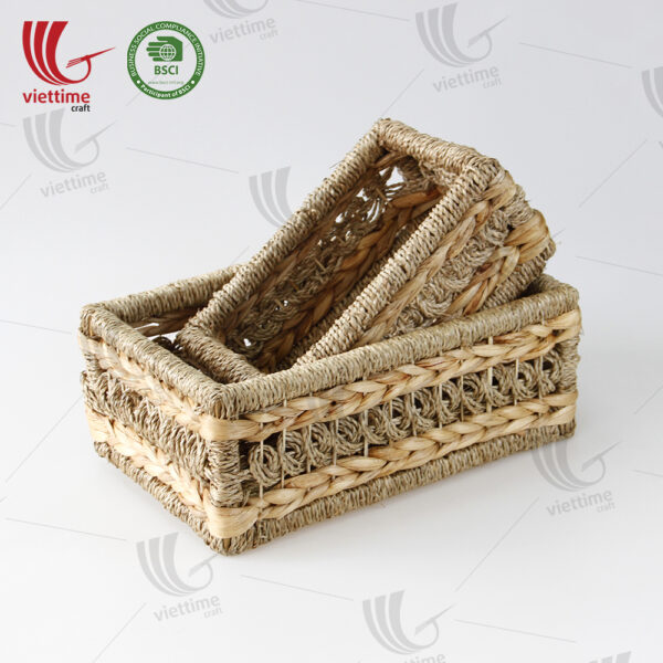 Water Hyacinth Tray Basket With Seagrass