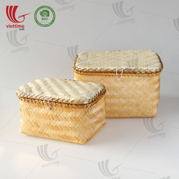 Orange Woven Bamboo Storage Box Set 2