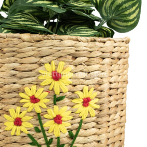 Water Hyacinth Basket with Woven Flower Details