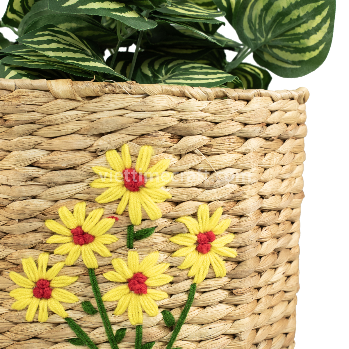 Water Hyacinth Basket with Woven Flower Details
