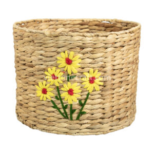 Water Hyacinth Basket with Woven Flower Details