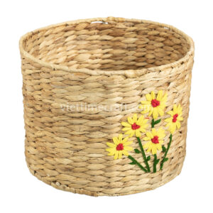 Water Hyacinth Basket with Woven Flower Details