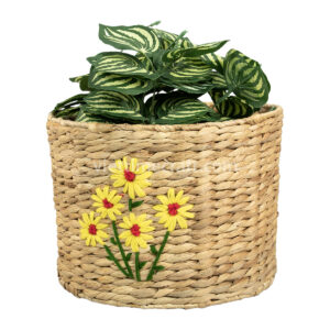 Water Hyacinth Basket with Woven Flower Details