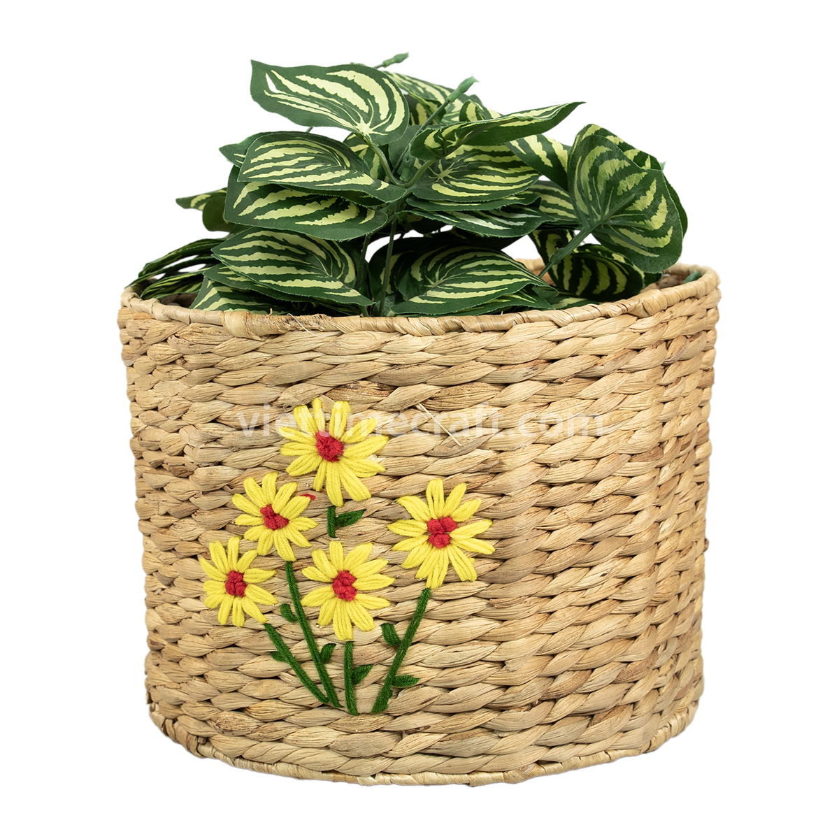 Water Hyacinth Basket with Woven Flower Details