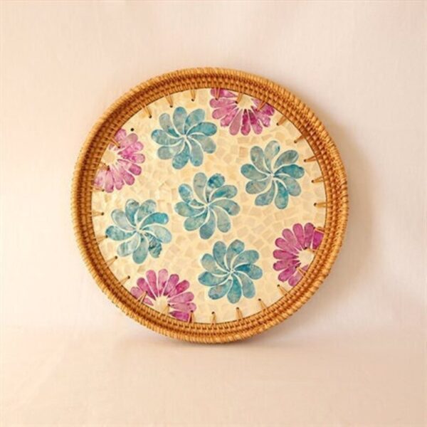 Mother Of Pearl Rattan Tray