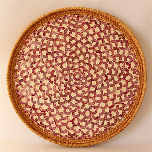 Mother Of Pearl Rattan Tray sku M00044