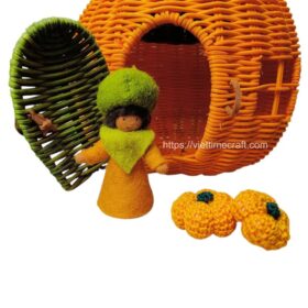 Viettimecraft_Natural Rattan Wicker Pumpkin Basket House for Halloween_vietnam handicraft export wholesale