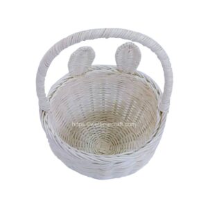 Viettimecraft_Wicker White Bunny Easter Basket made of rattan Wholesale_vietnam handicraft export supplier
