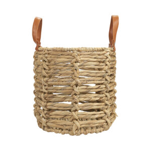 Viettimecraft - Set 2 of Water hyacinth Basket with Leather handles Vietnam Wholesale
