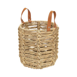 Viettimecraft - Set 2 of Water hyacinth Basket with Leather handles Vietnam Wholesale