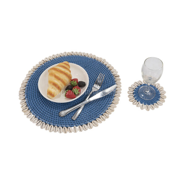 blue rattan placemat mix seashell for wholesale - vietnam handicraft supplier
