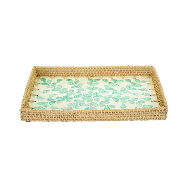 set of 3 rectangle rattan tray with Mother of pearl inlay