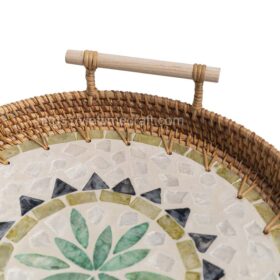 viettimecraft - set of 3 round rattan tray with mother of pearl inlay and handles - vietnam handicraft supplier