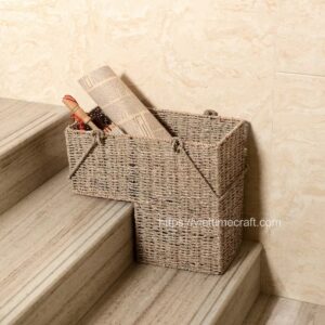 Viettimecraft - L-Shaped Seagrass Staircase Basket with Handles - Vietnam handicraft supplier (1)