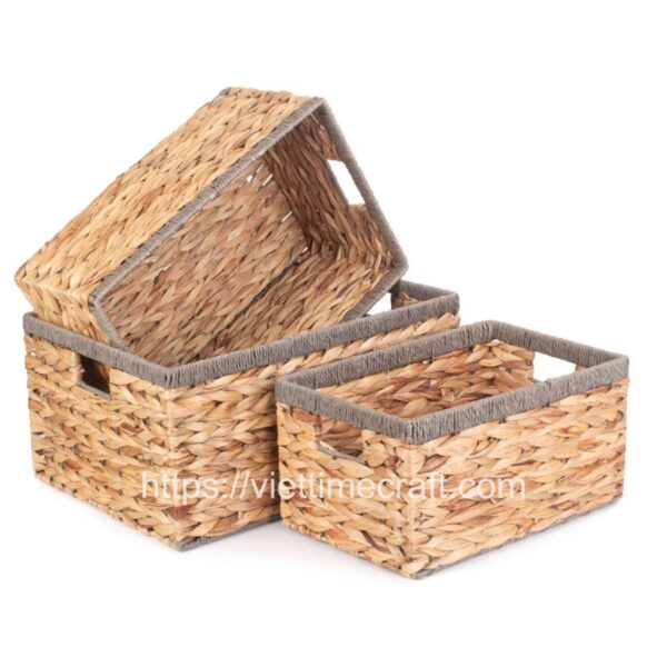 Viettimecraft - Set Of 3 Water hyacinth Basket with Handles - vietnam handicraft supplier