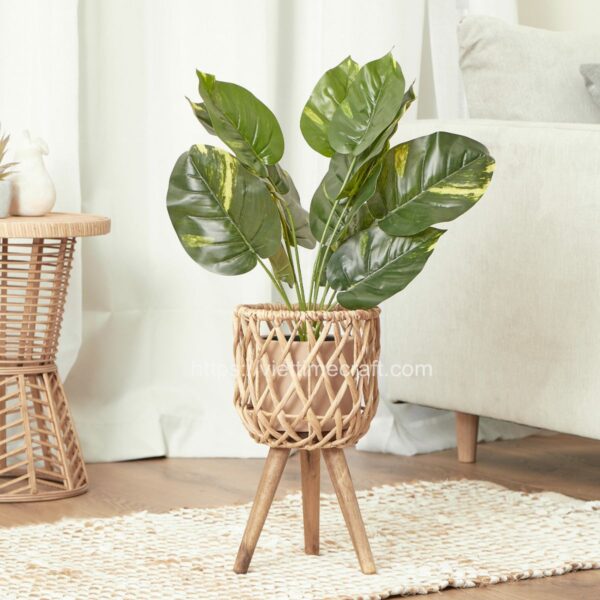 Water Hyacinth Planter With Wood Leg Wholesale