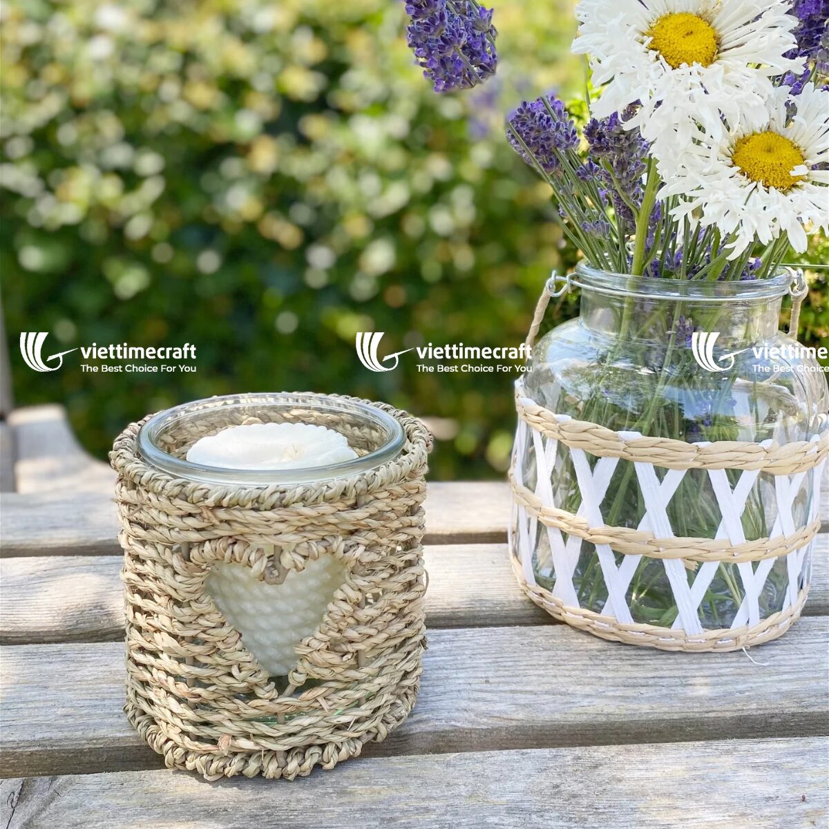 Heart pattern Seagrass Candle Holder 