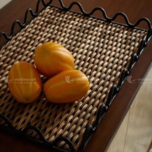 Handmade natural and black rattan tray